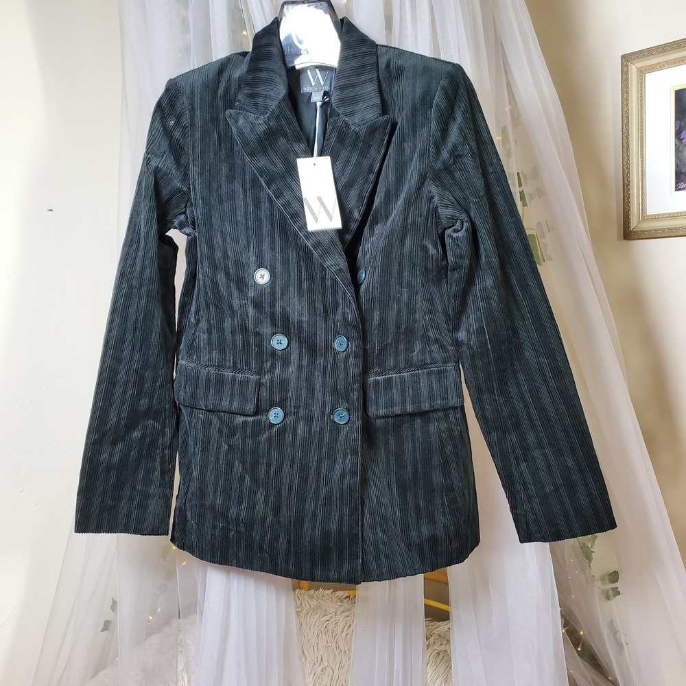 Worthington Evening Forest Double Breasted Career Corduroy‎ Blazer Jacket Size 4